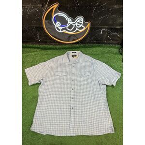 Pendleton‎ Malone Button Up Shirt Men's XXL Blue Plaid 100% Linen Short Sleeve